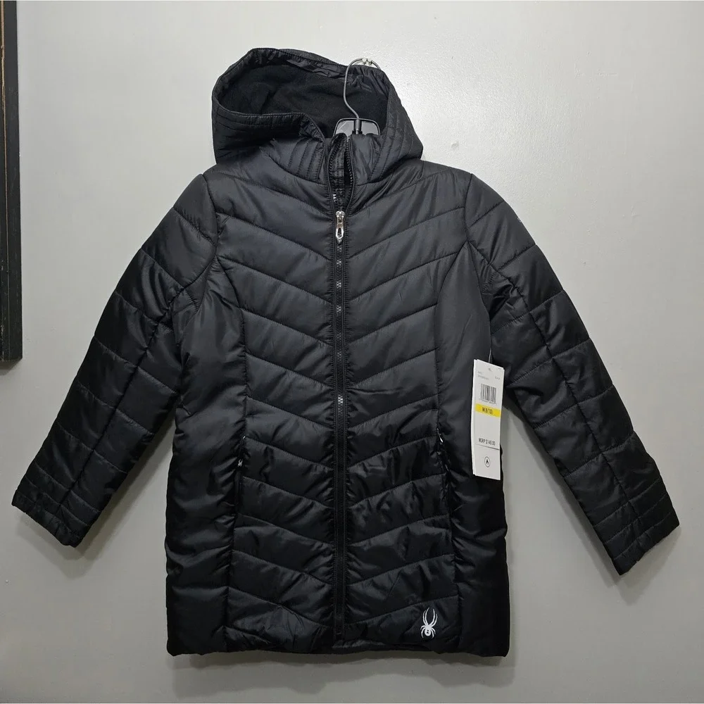 Spyder NWT Big Girls Boundless Long Puffer Coat Size Medium 8/10 Black $149